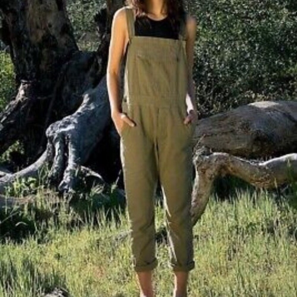 NEW FREE PEOPLE X SEEKER  COTTON HEMP OVERALL IN VINE GREEN Size S